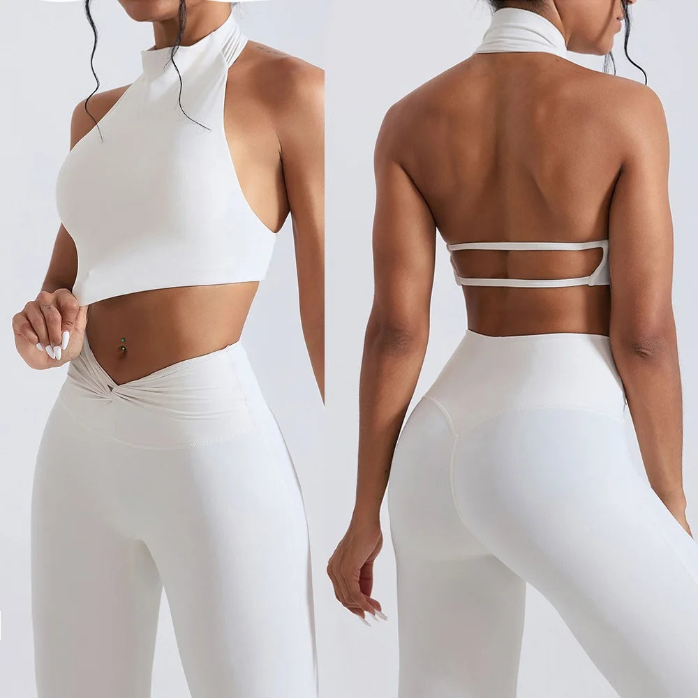 Women's Zip-Front Crop Top and Flared Pants Workout Set
