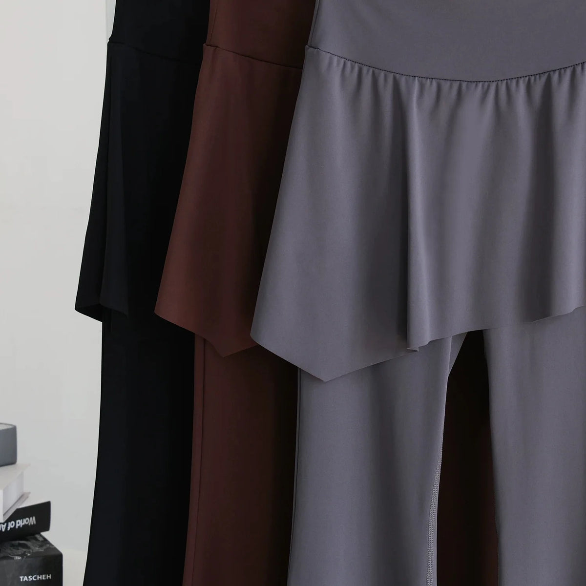 Women's Skirt Overlay Nylon Blend Flared Workout Pants with Side Tie Detail