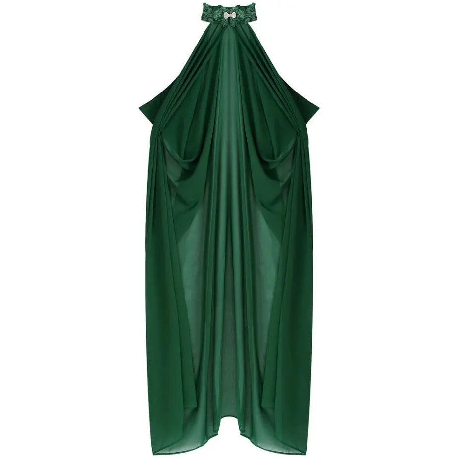 Neck Tie Sheer Long Cape for Layering over Outfits