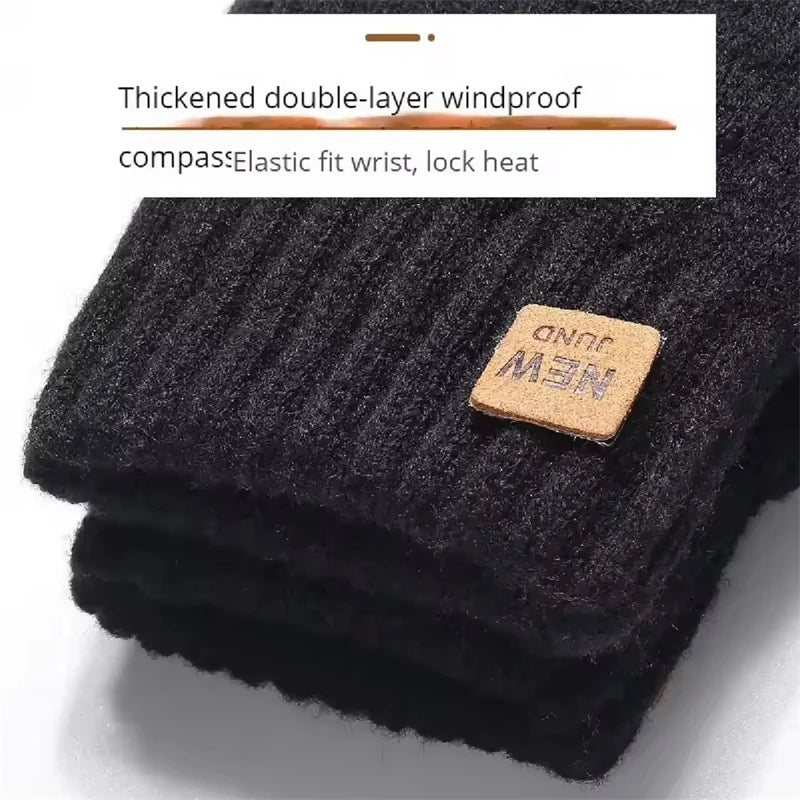 Solid Full Finger Knit Gloves with Ribbed Cuffs