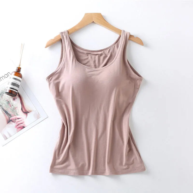 Women's Built-In Bra Tank Top with Scoop Neckline and Sleeveless Design