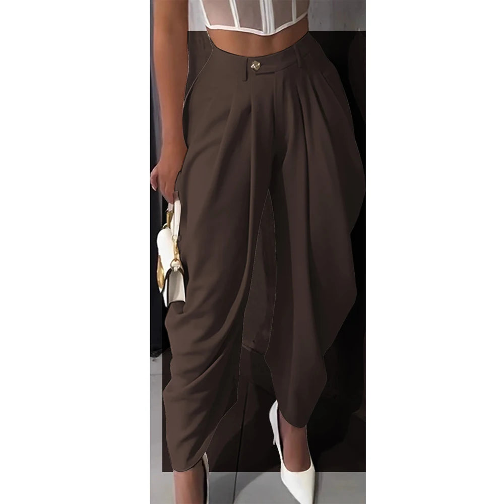 Women's Pleated Harem Pants with Tapered Legs and Waistband