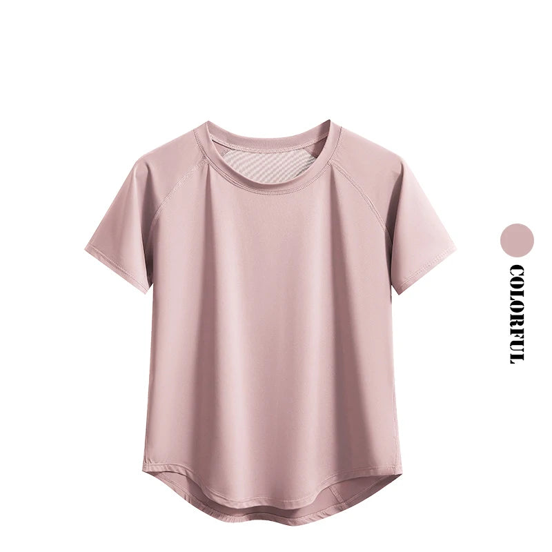 Women's Curved Hem Short Sleeve Sports T-shirt For Workout Outfits
