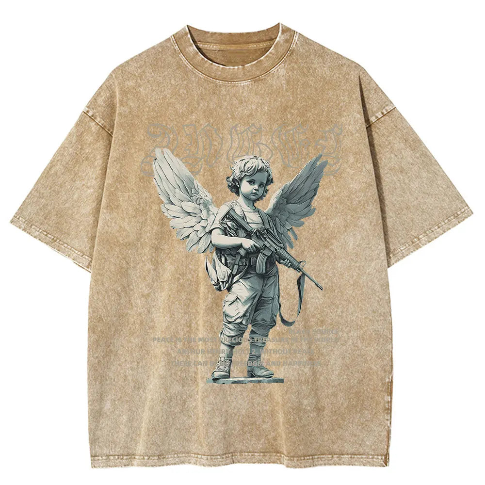 Angel Cupid Mythology Graphic T-Shirt Unisex Washed Loose Short Sleeve Tee