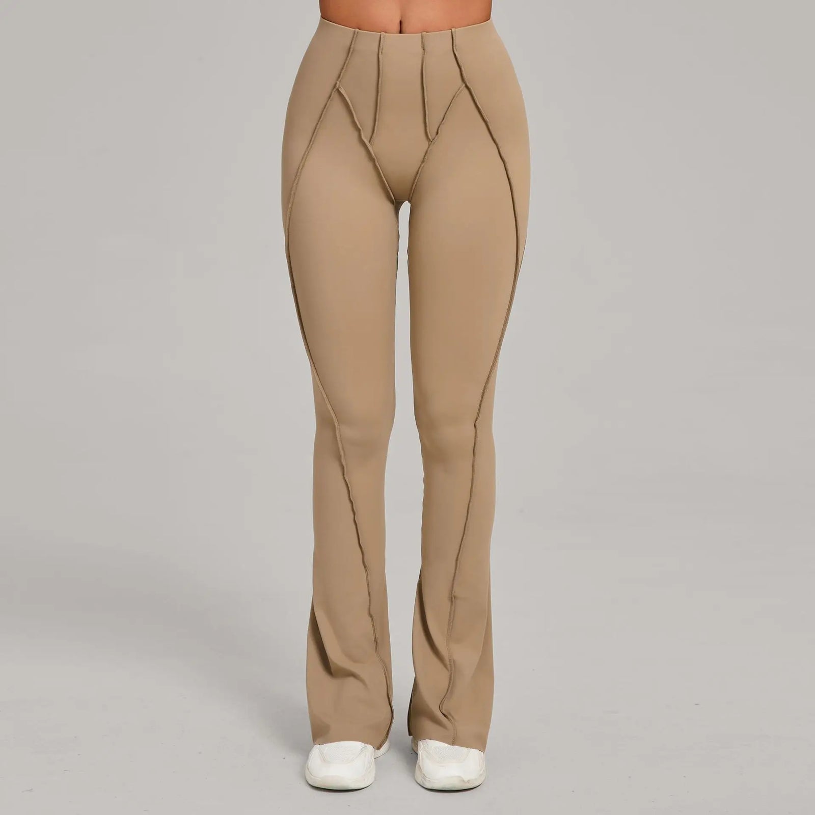 Women's High Waist Nylon Blend Flared Workout Pants with Contoured Seam Details