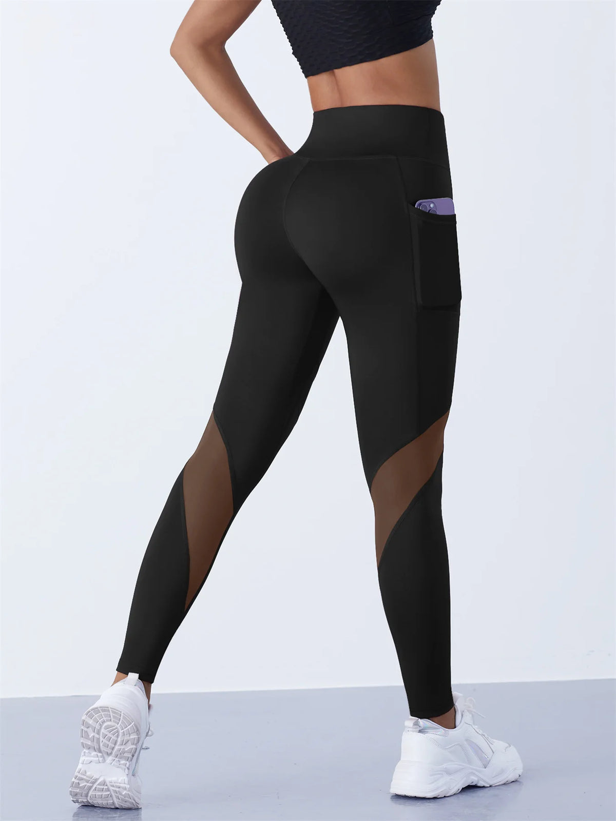 Women's Mesh Panel Side Pocket Panelled Full Length Leggings