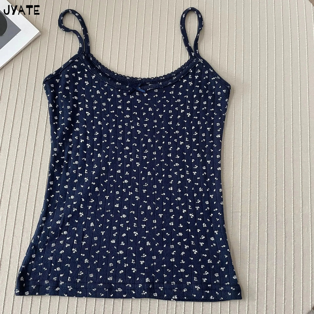 Women's Lace Trim Cotton Blend Camisole with Bow and Mixed Pattern Options