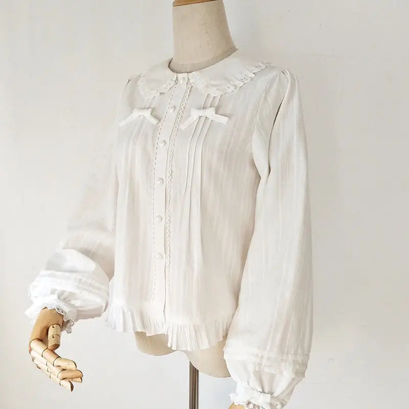Women's Peter Pan Collar Ruffled Long Sleeve Blouse