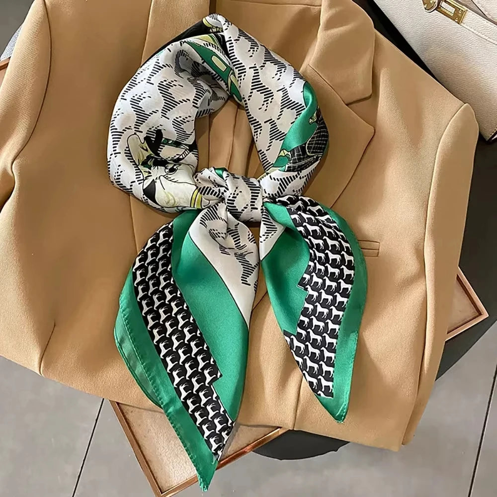 Horse Print Square Scarf with Decorative Patterned Border