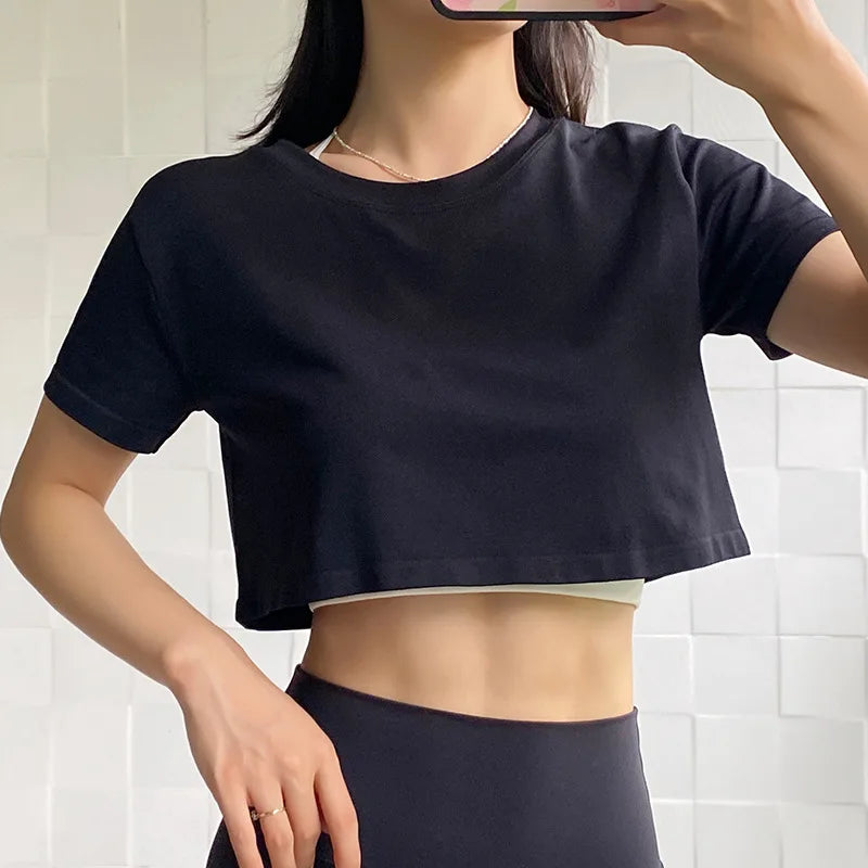 Women's Crewneck Short-Sleeve Workout Crop Top