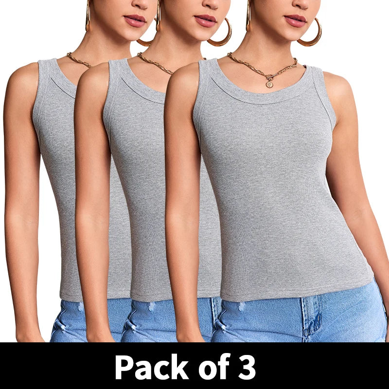 Women's Ribbed Tank Top with Sleeveless Design and Different Pack Options