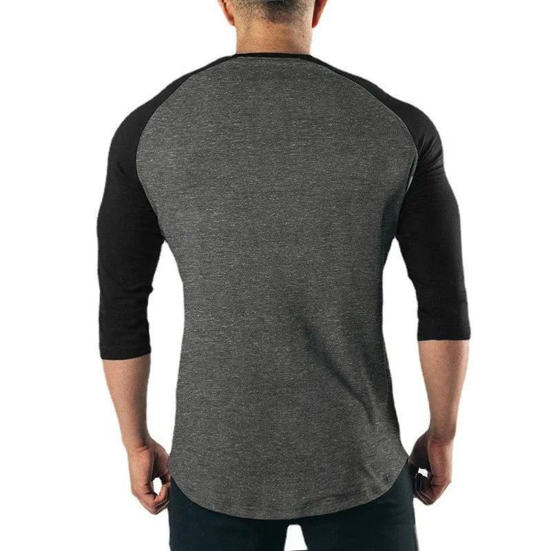 Plain Raglan Three Quarter Sleeve T-shirt For Sports Outfits