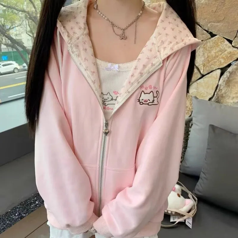Long Sleeve Full Zip Casual Hooded Sweatshirt for Layering