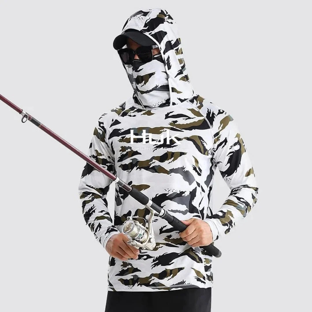 Men's Fishing-Print Long-Sleeve Hooded Top