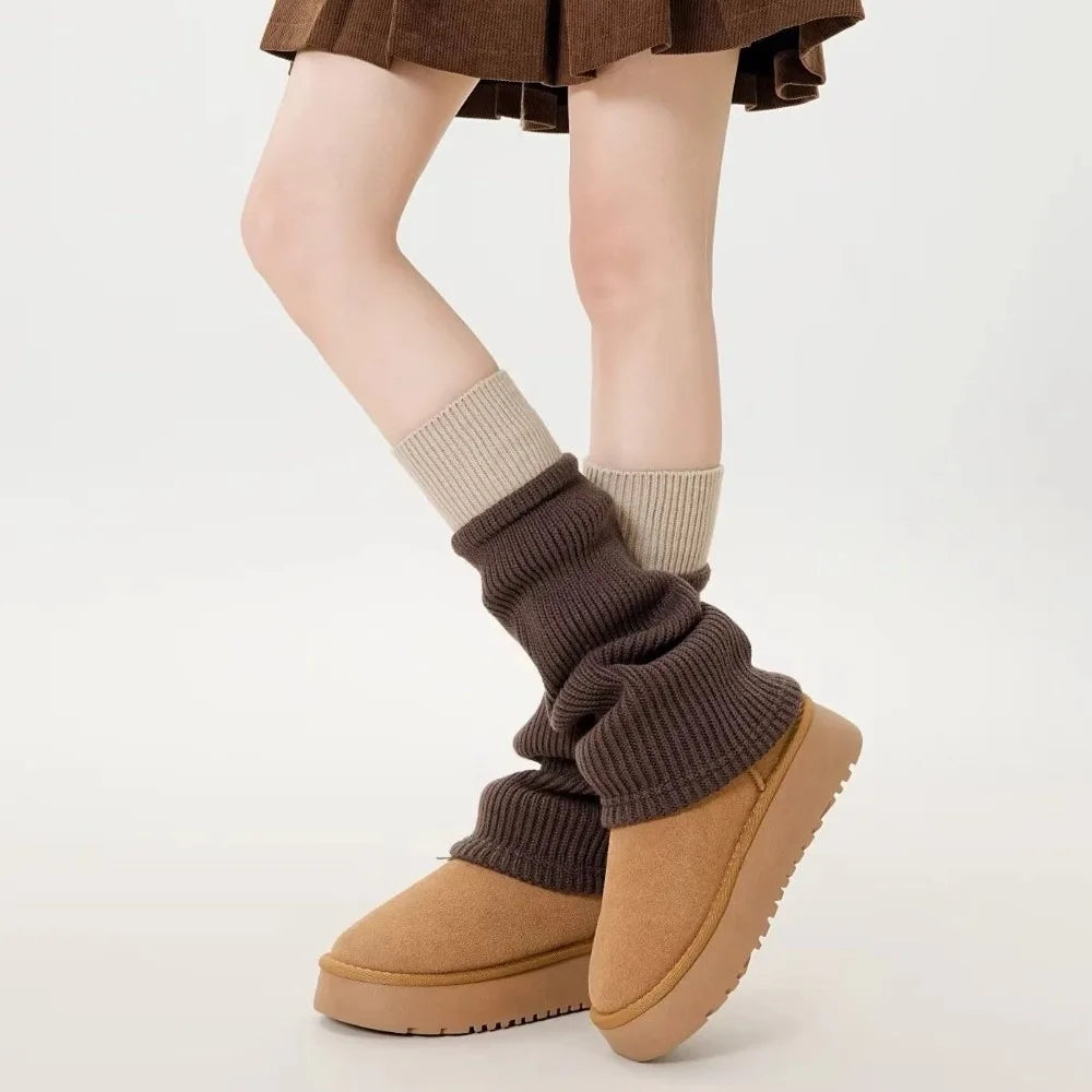 Color Block Ribbed Leg Warmers with Contrasting Wide Cuffs