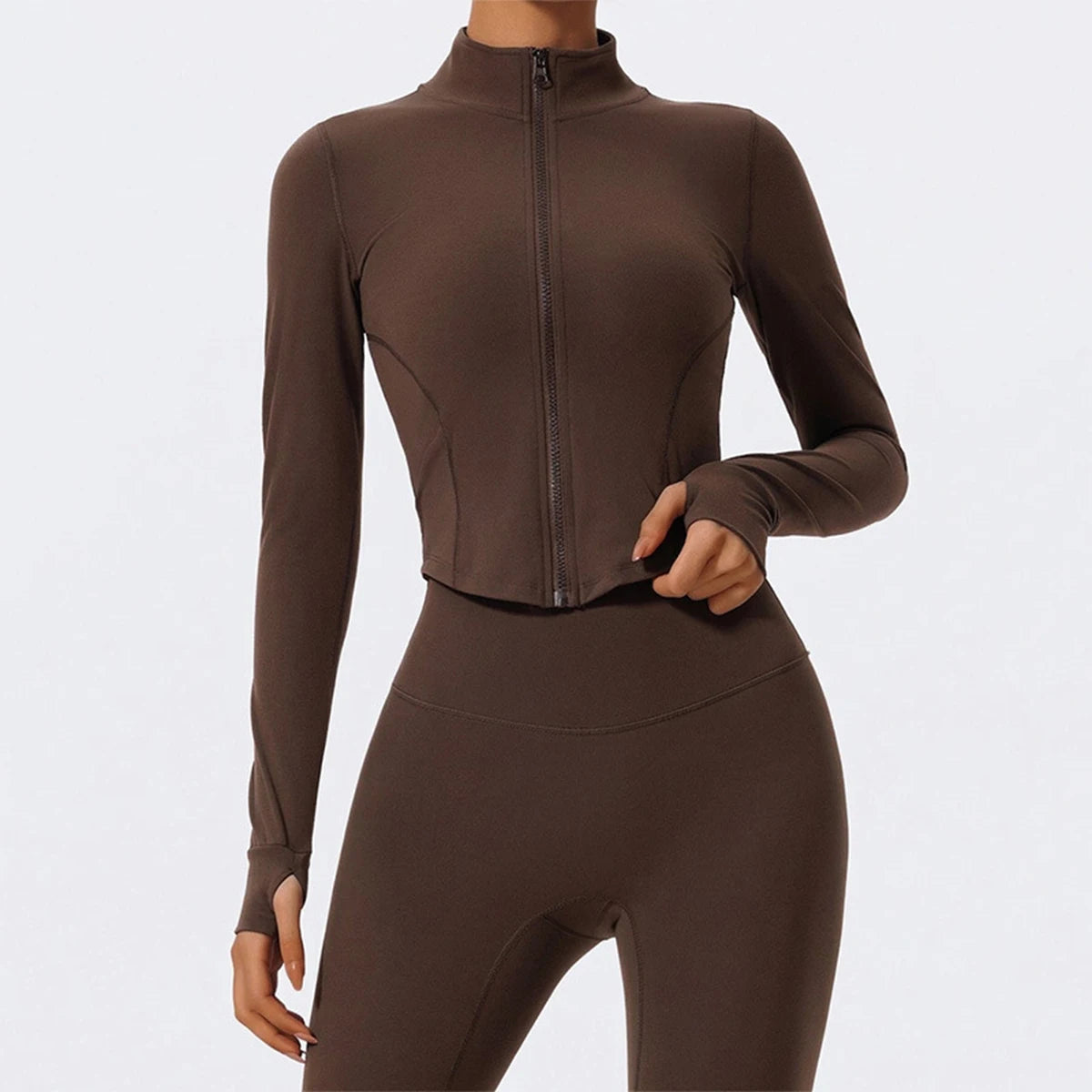 Women's Fitted Long Sleeve Zip Front Jacket For Workout Outfits