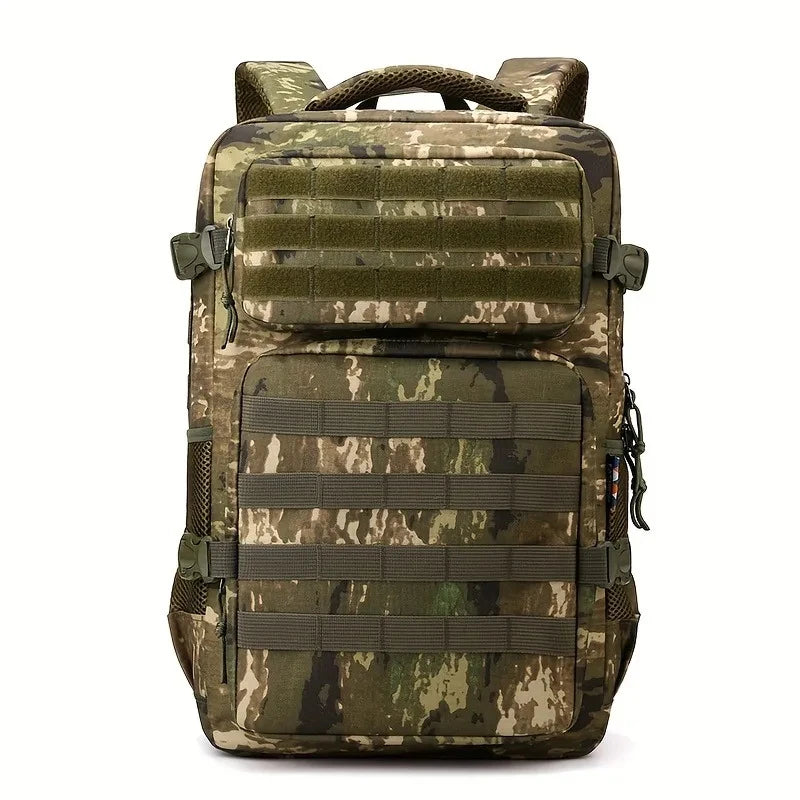 Tactical Style Backpack with Front Webbing and Multiple Zipper Compartments