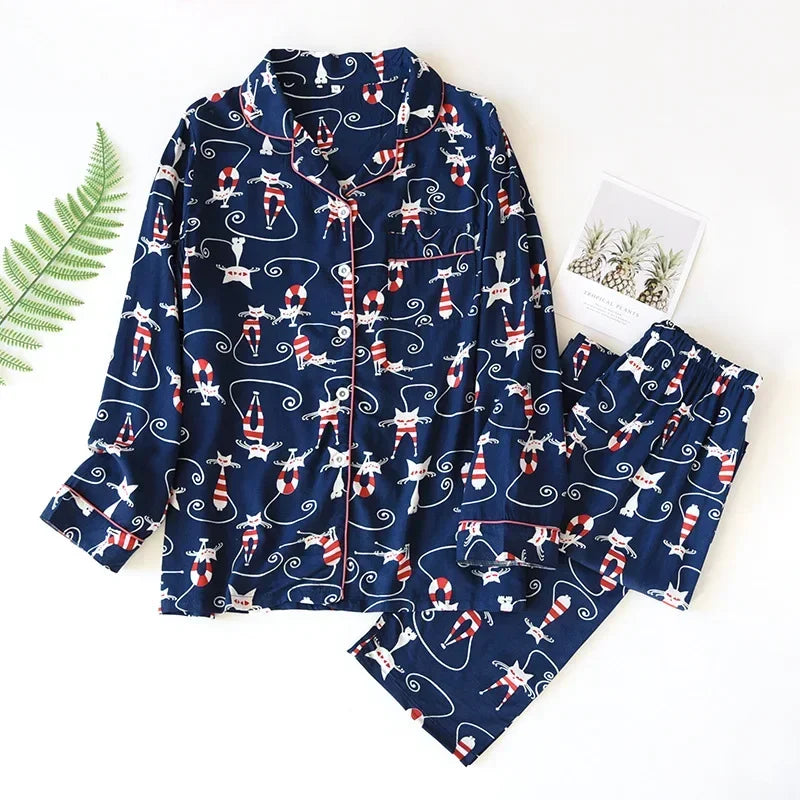 Women's Printed Button Front Pajama Set with Top and Pants