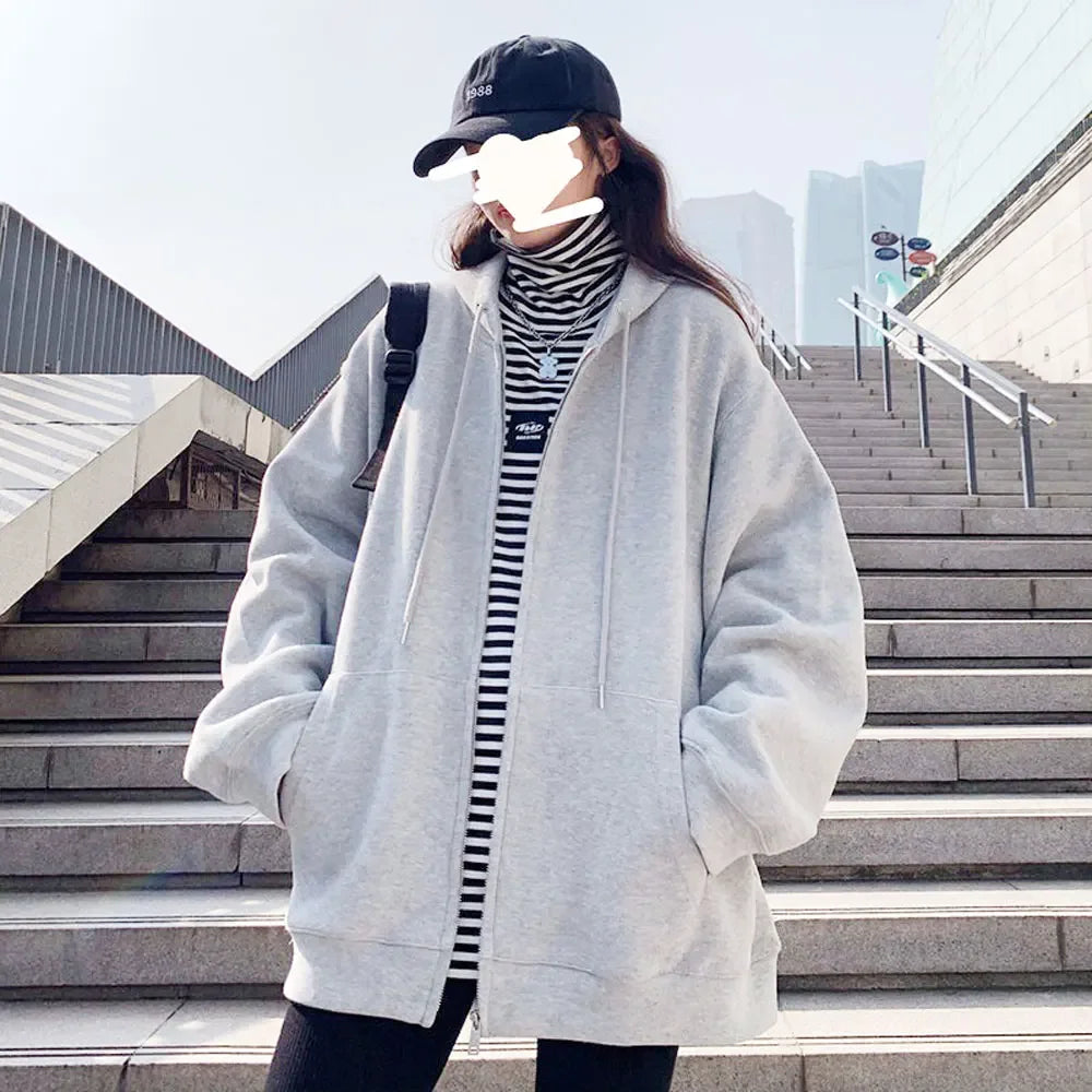 Long Sleeve Full Zip Casual Hooded Sweatshirt for Layering