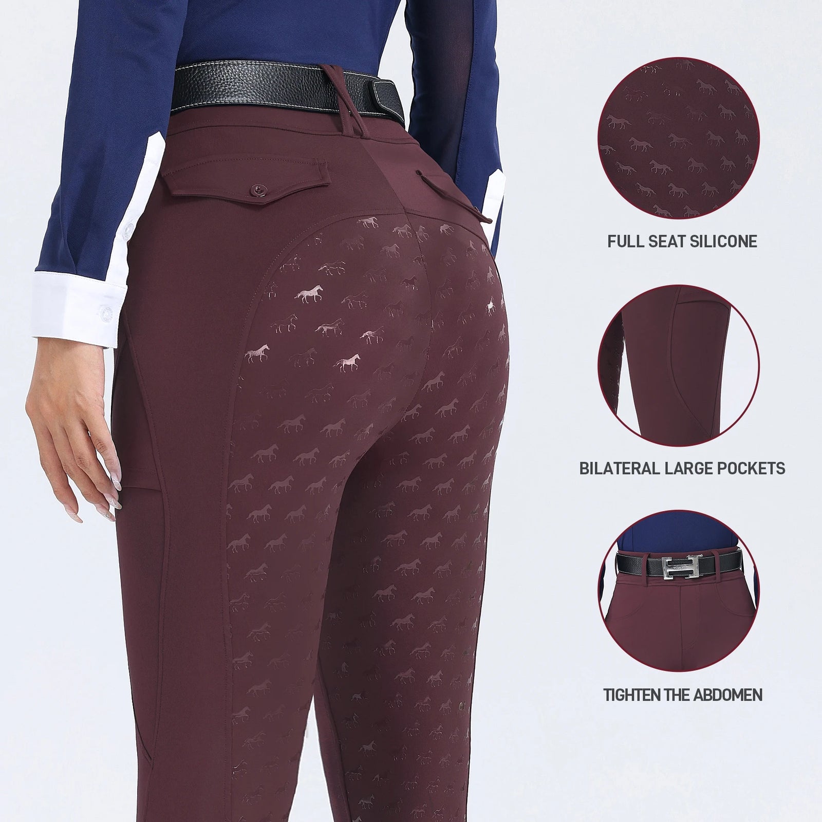 Women's Fitted Riding Pants with Pockets and Grip Panel Style Options