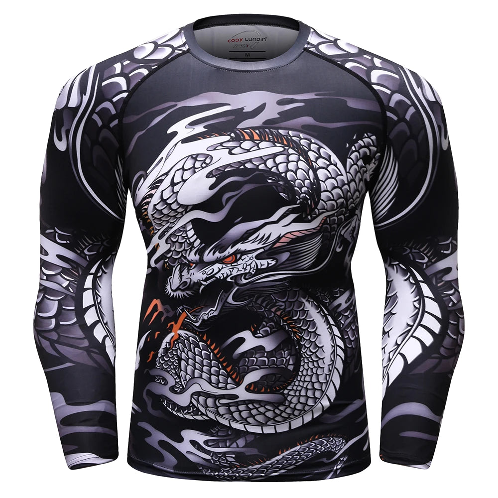 Graphic Long Sleeve Fitted Rash Guard for Training Wear