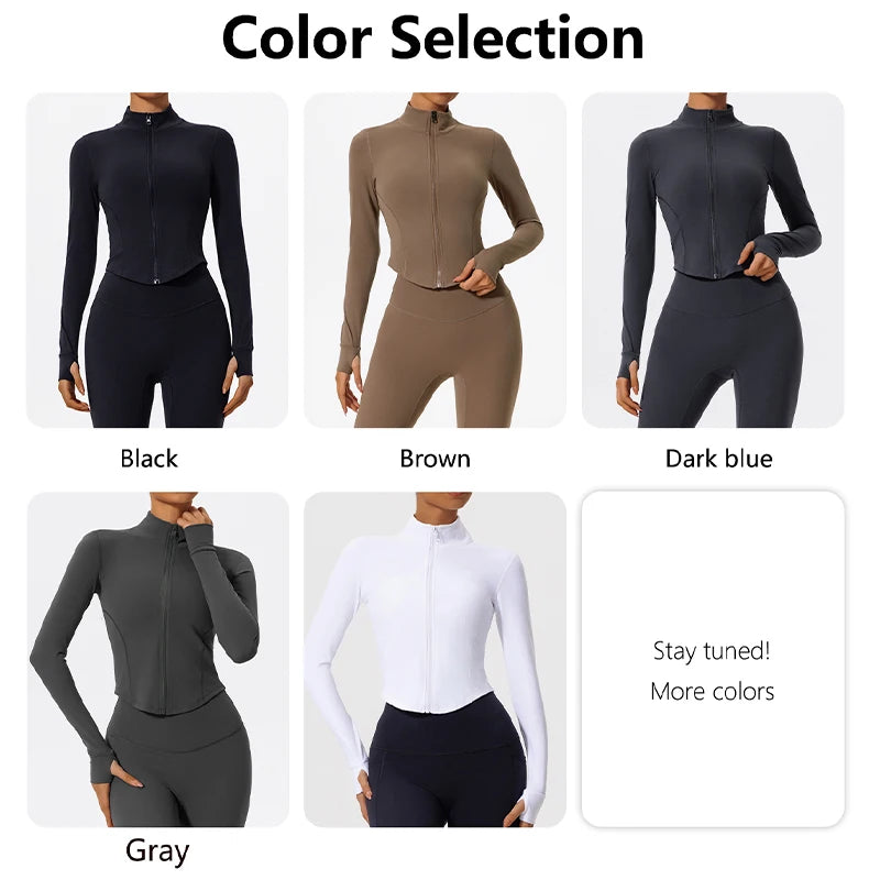 Women's Fitted Long Sleeve Zip Front Jacket For Workout Outfits