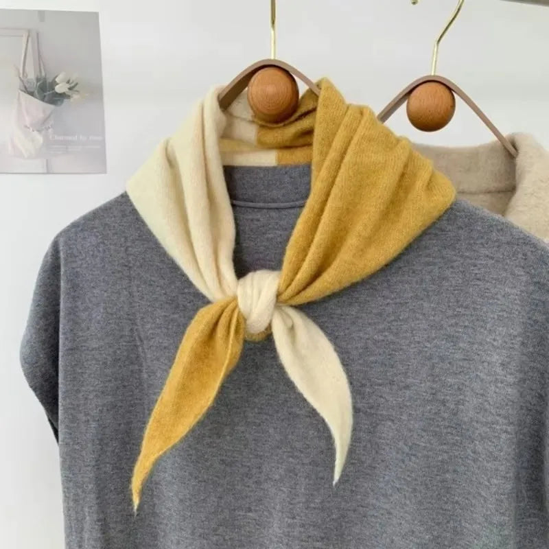 Striped Triangle Knit Scarf with Tieable Pointed Ends