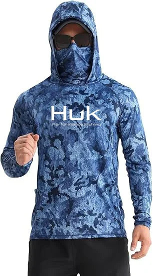 Men's Fishing-Print Long-Sleeve Hooded Top
