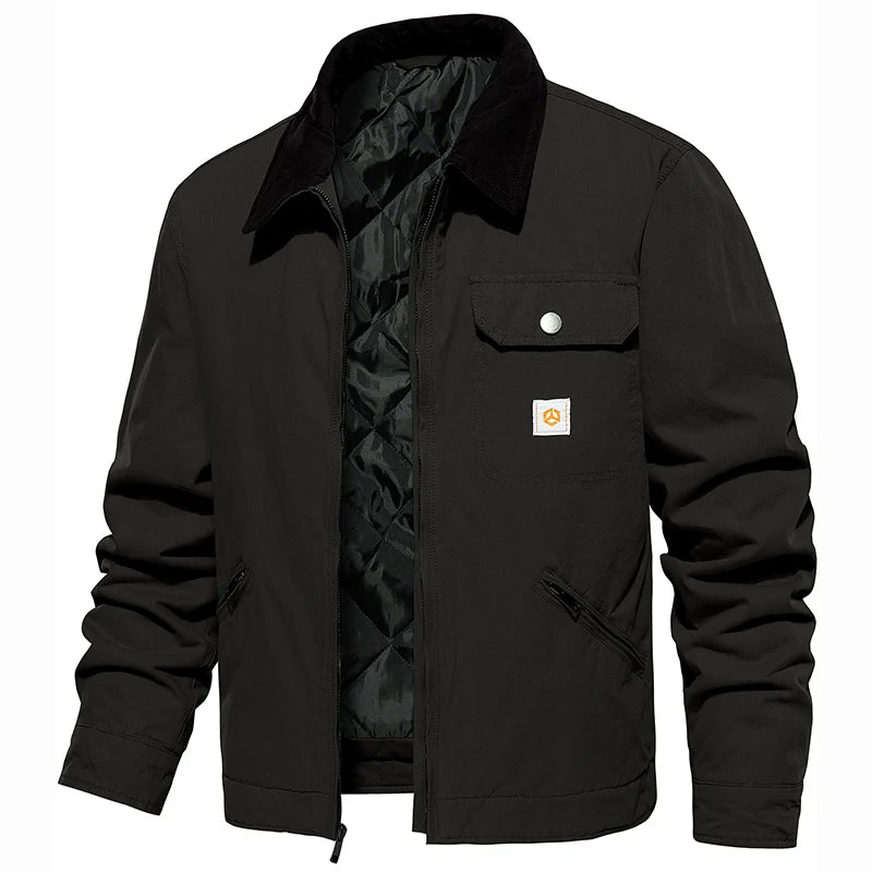 Men's Winter Cotton Jacket Warm Quilted Padded Lined Cargo Work Jacket Regular Fit Casual Lapel Trucker Coat