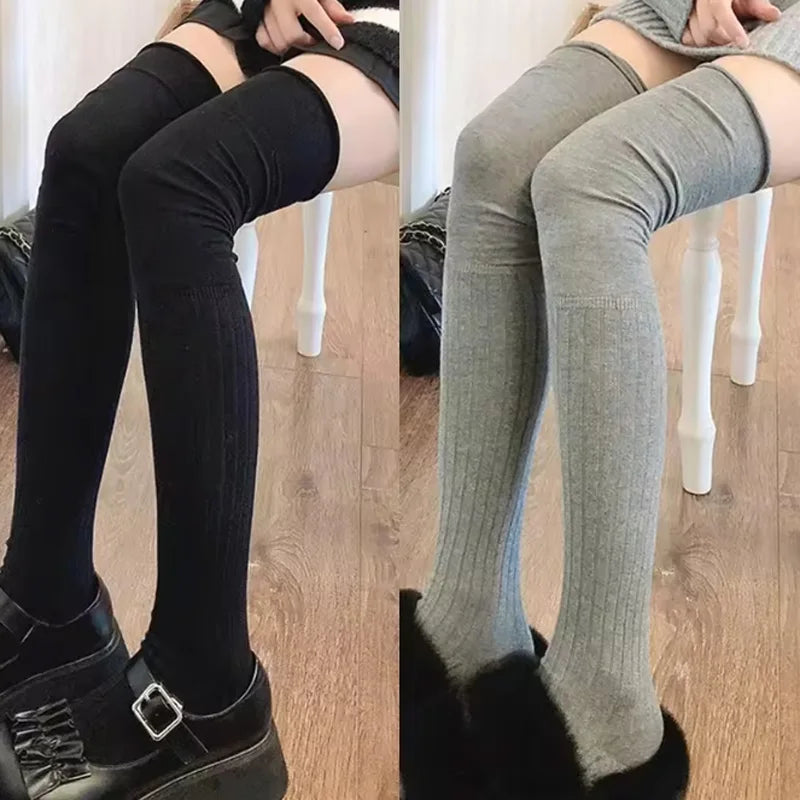 Solid Ribbed Long Socks with Over Knee Styling