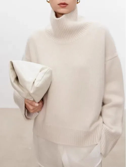 Women's Oversized Roll Neck Long Sleeve Sweater Casual Knit Layer