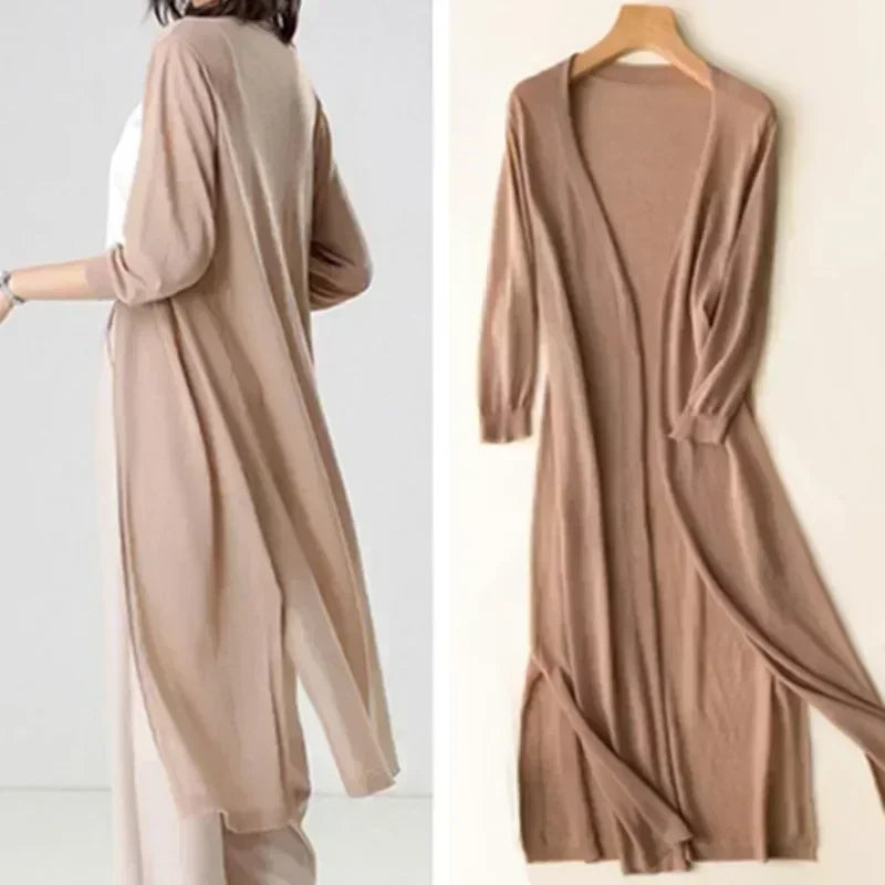 Women's Long Open Front Knit Cardigan Casual Knit Layer