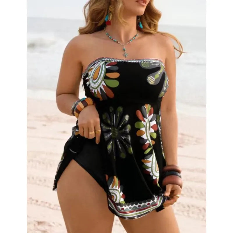 Women's Floral Print Strappy Swimdress with Skirted Silhouette