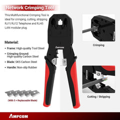 RJ45 Crimper Lan Tester Tool Set Ethernet Cable Stripper Punch Down Tool RJ 45 RJ11 Connectors 12 in 1 Cabling Repair Set