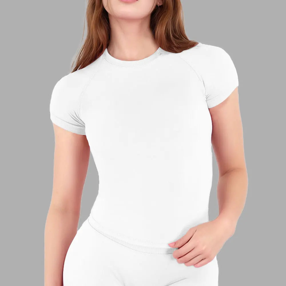 Women's Crew Neck Fitted Short Sleeve T-shirt For Workout Outfits