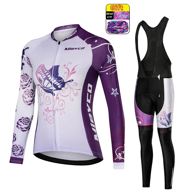 Women Long Sleeve Cycling Jersey Set MTB Bike Quick Dry Breathable Cycling Suit