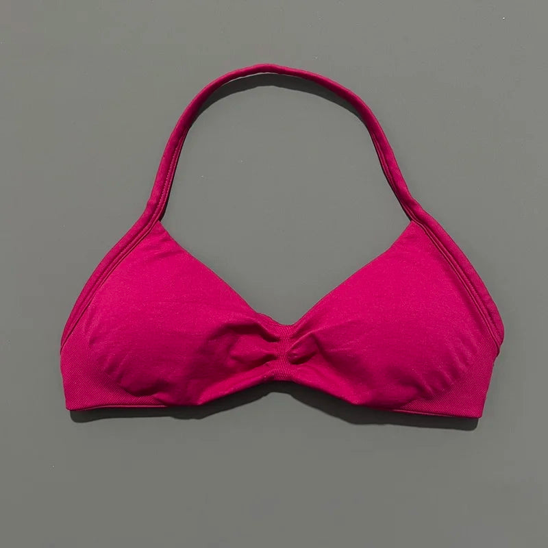 Women's Ruched Halter Neck Sports Bra