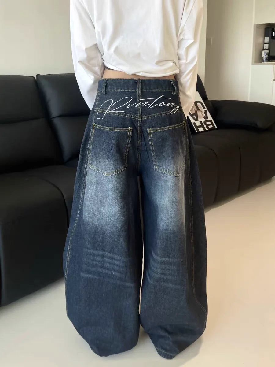 Women's Washed Black Baggy Fit Denim Jeans For Everyday Outfits