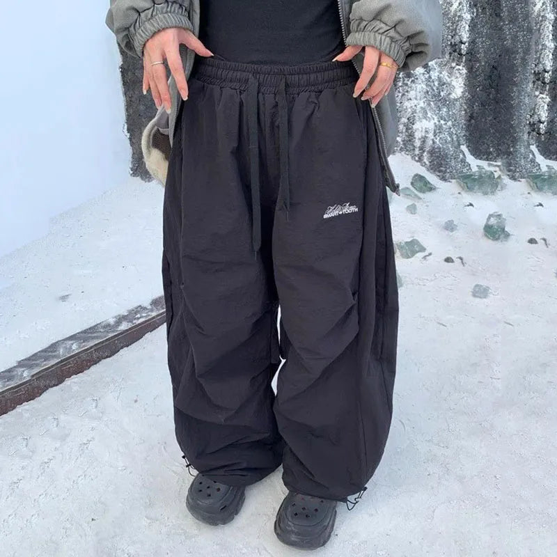 Women's Baggy Winter Pants with Letter Embroidery and Wide Legs