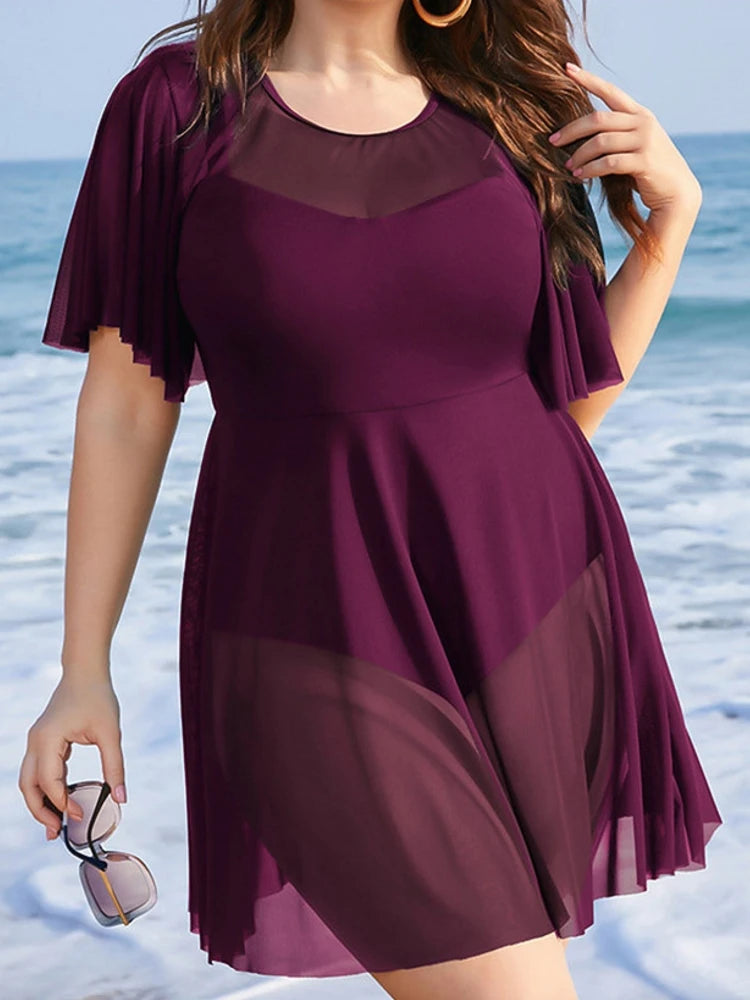 Women's Flutter Sleeve Printed Skirted Swimdress Bathing Suit