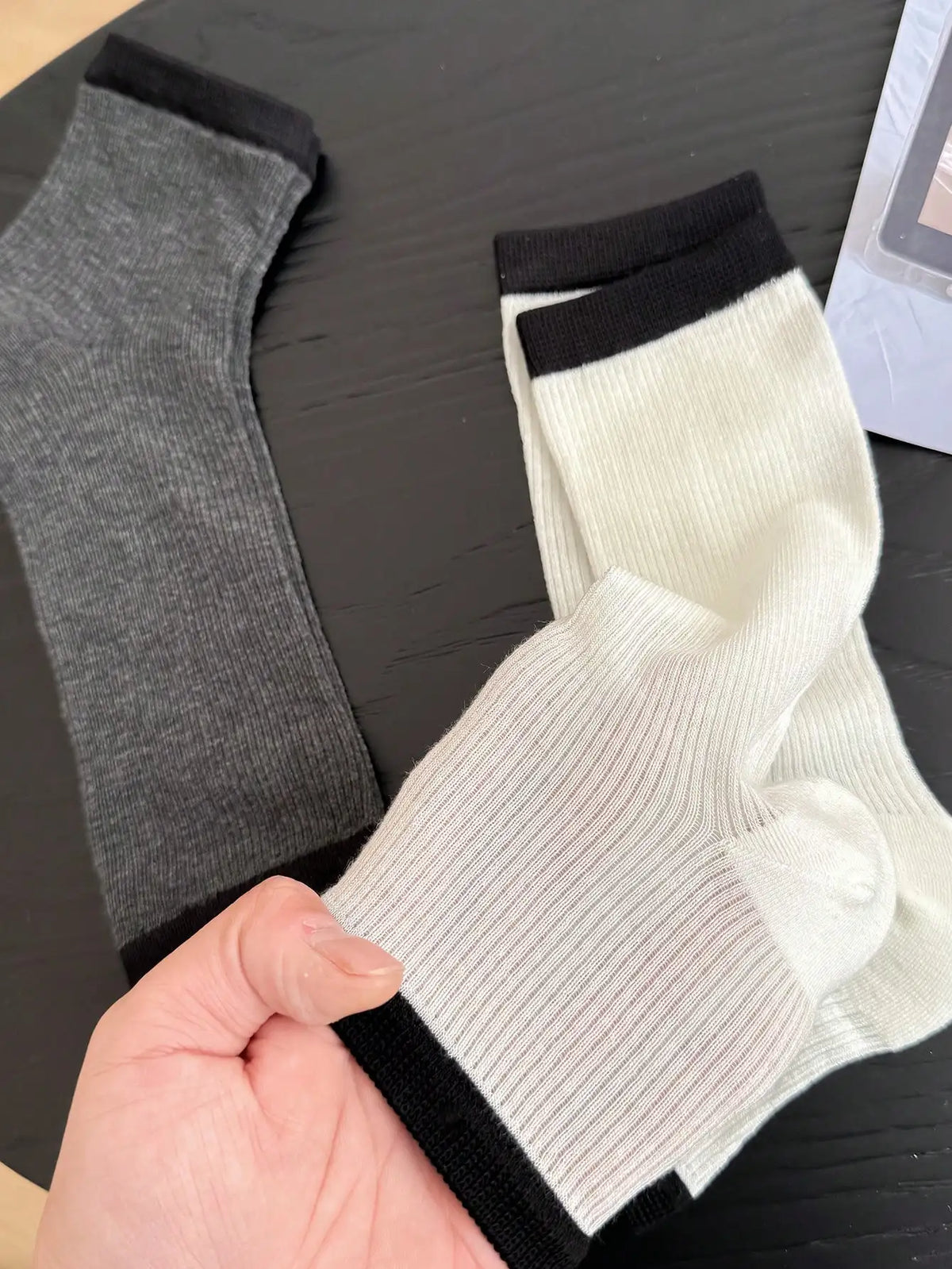Sheer Ankle Socks with Contrasting Cuff and Open Toe