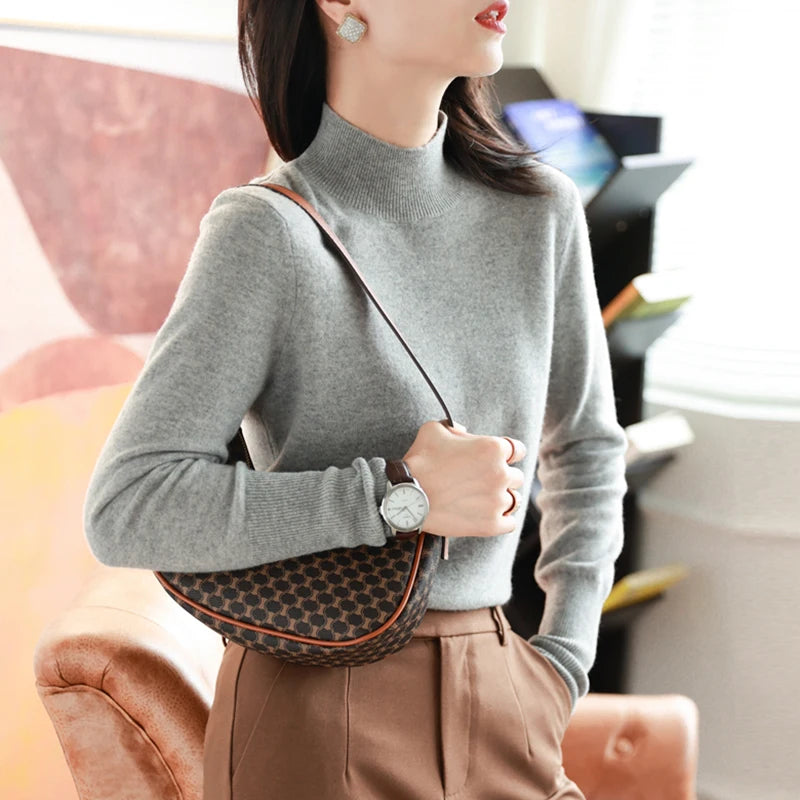 Women's Mock Neck Long Sleeve Sweater Casual Knit Layer