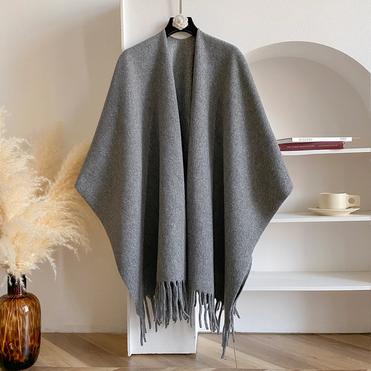 Solid Fringed Wrap Scarf for Layering over Outfits