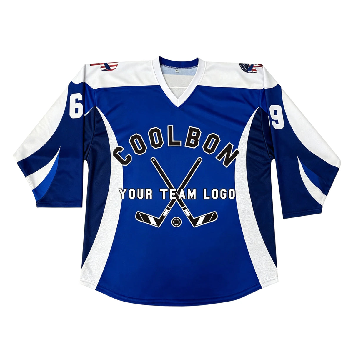 Blue Hockey Number Graphic Long Sleeve Jersey For Sports Outfits