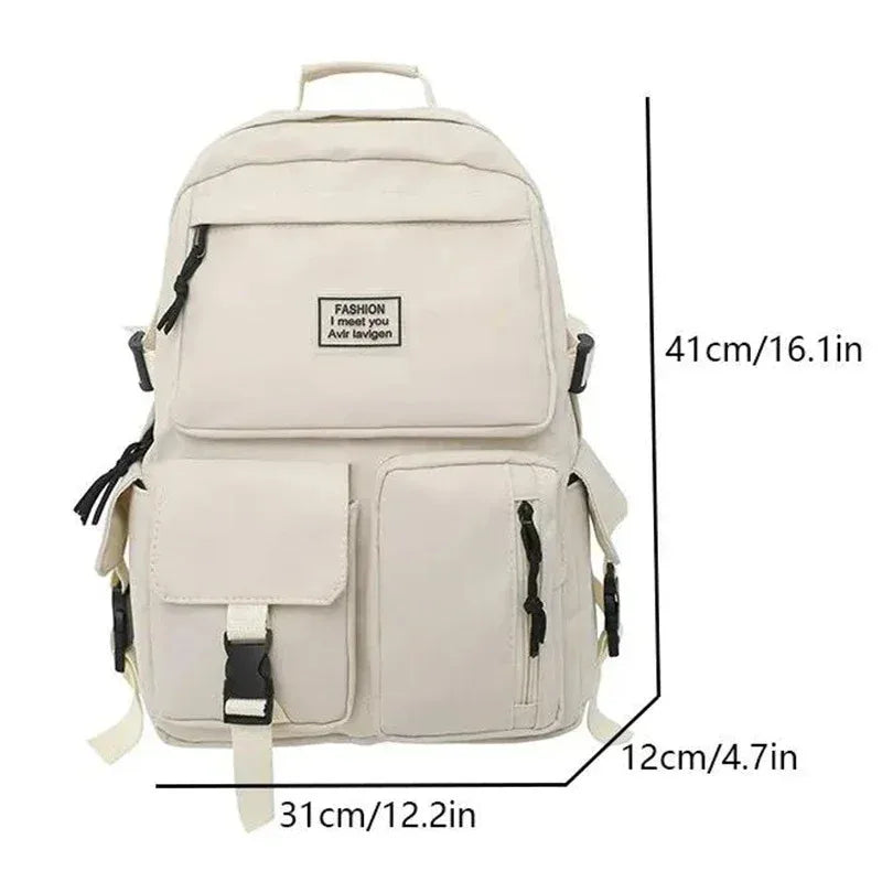 Everyday Multi-Pocket Backpack with Buckle Accents and Twin Shoulder Straps
