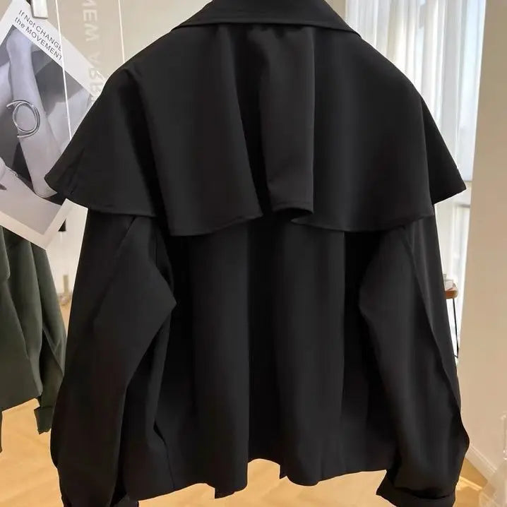 Tiered Collar Cropped Zip Front Jacket for Layering over Outfits