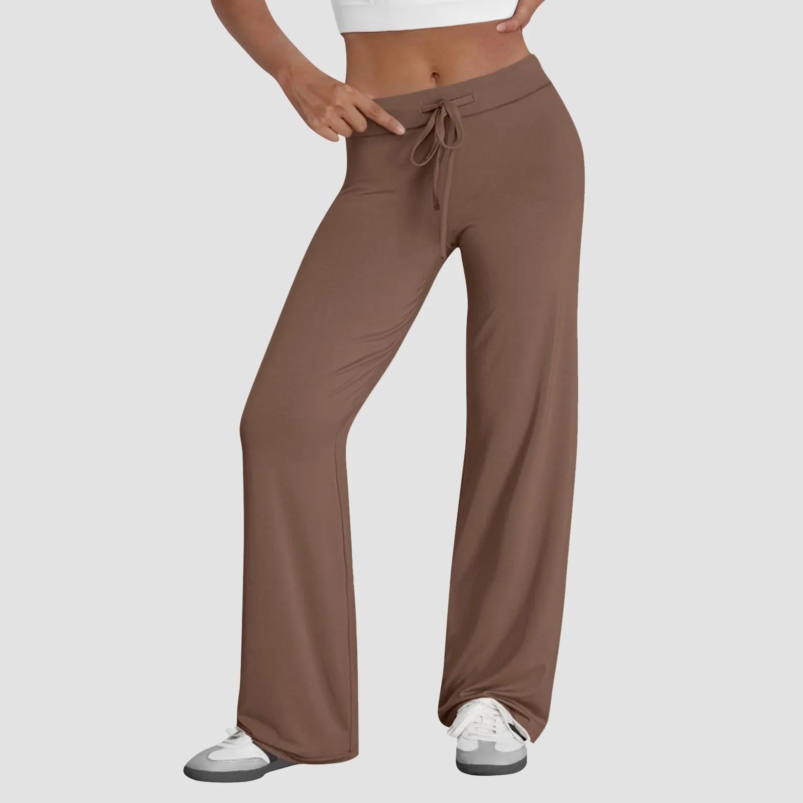 Women's Drawstring Waist Flared Pants with Pockets for Yoga and Casual Wear