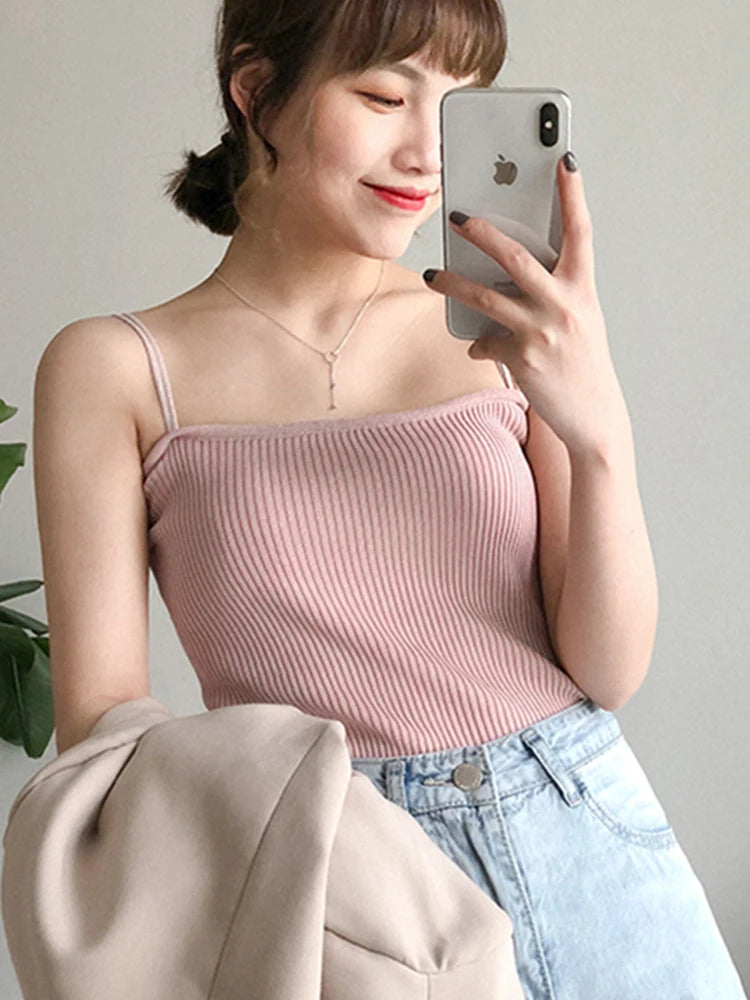 Women's Ribbed Halter Crop Top with Cropped Length and Sleeveless Design