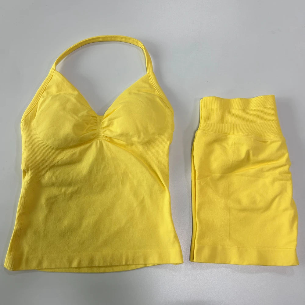 Women's Halter Tank And Shorts Yoga Set For Workout Outfits
