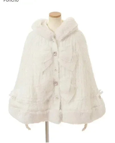 Hooded Bow Trim Cape for Layering over Outfits